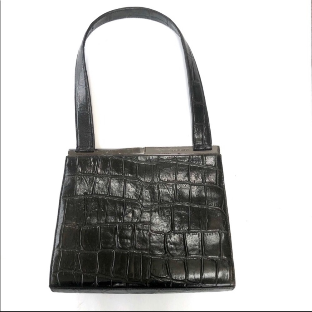 Genuine leather black croc look bag - Picture 2 of 7